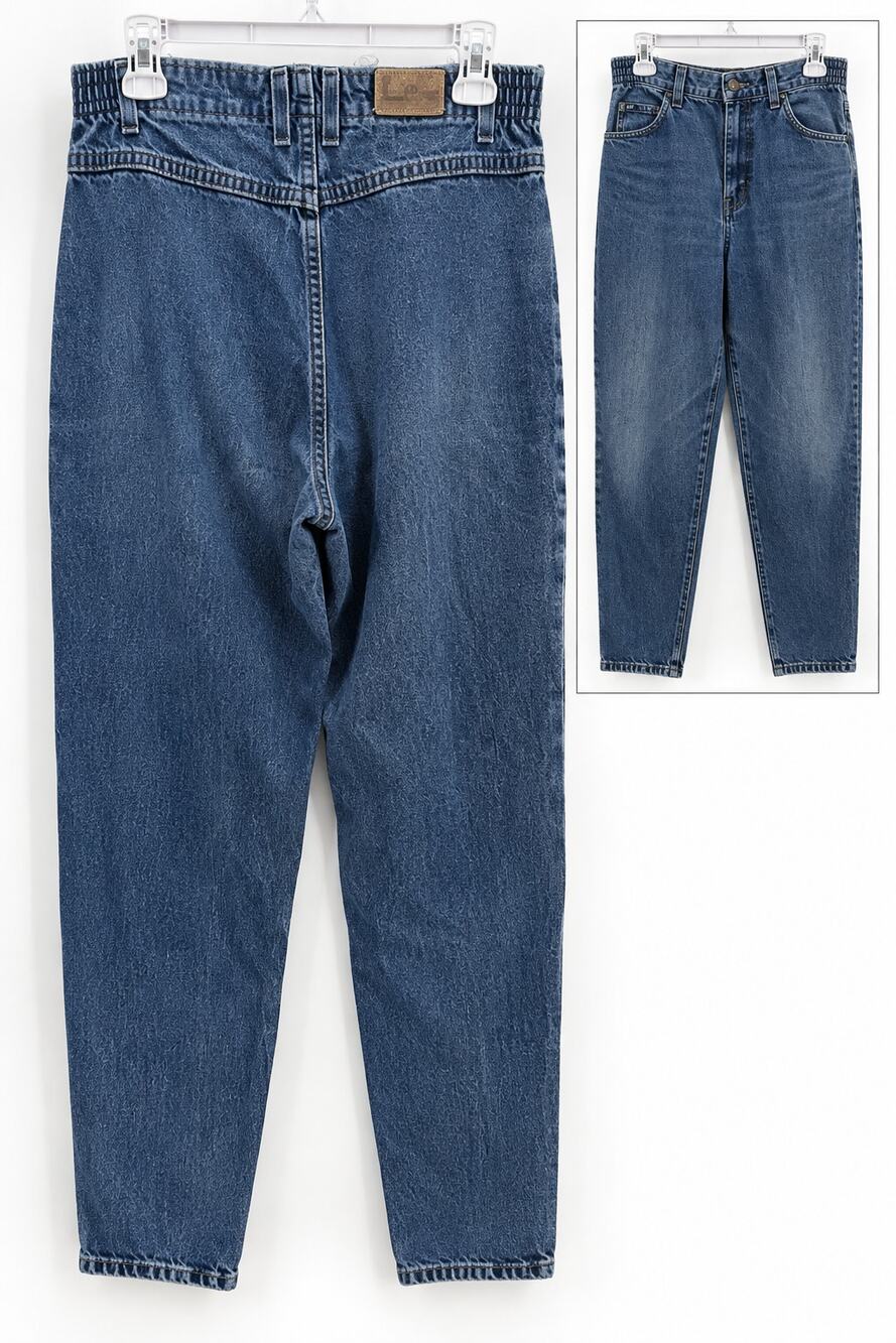 Lee Bare Back High Rise Mom Jeans Vintage Distressed Elastic Waist Womens Est 10